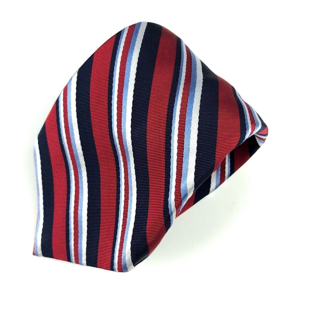 Chaps Men's Silk Handmade Blue White Red Striped Elegant Business Necktie Tie 57 - Picture 2 of 7